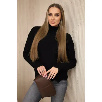 Dámský svetr Černý svetr s ozdobným volánem Kesi černá 3094465