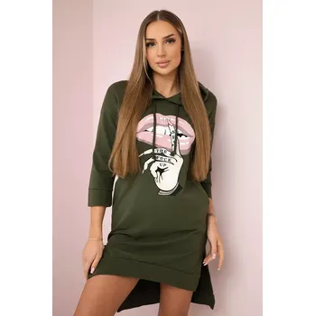 Dámské oblečení Šaty s delším zadním dílem a barevným potiskem khaki Kesi kaki 3096429