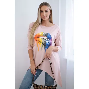 Dámská halenka Halenka oversize s potiskem duhových rtů tmavě pudrově růžová Kesi růžová 3086193
