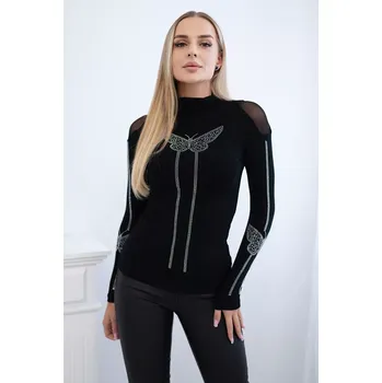 Dámská halenka Pletená halenka s motýlem z černé kubické zirkony Kesi černá 3085496