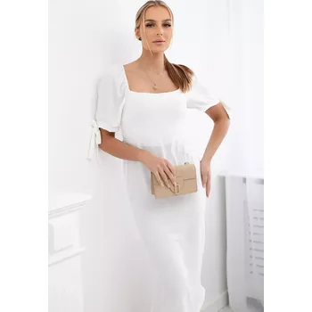 Dámské šaty Dámské šaty vzadu nařasené se zavazovanými rukávy - bílá Kesi Włoski šedá 3096629