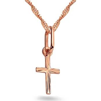 Přívěsek Minimalistický křížek s paprskovitým gravírem, růžové zlato 14K IZ26035R + dárkové balení LUXUS zdarma