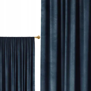 Obraz ZÁVĚS ZÁVĚSA NA PÁSCE S ŽÁBAMI 140x250 TMAVĚ MODRÁ SILNÁ SAMETOVÁ ZÁVĚSA