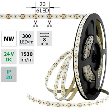 LED páska MCLED LED pásek SMD2216 NW, 300LED/m, 18W/m, 1530lm/m, IP20, DC 24V, 8mm, 5m