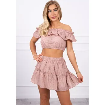 Vyšívaná souprava s halenkou cappuccino bez ramen Kesi růžová 3107808