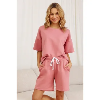 Růžová dámská tepláková souprava s delšími šortkami Velikost: L