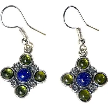 Náušnice Drakkaria PRAGA, středověké stříbrné náušnice, peridot a lapis lazuli, Ag 925/1000