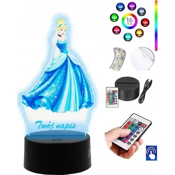Lampička LAMPKA na SKLE Popelka 3D LED RGB + DÁLKOVÝ OVLADAČ 16 BAREV