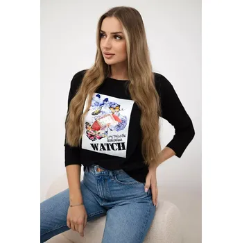 Dámská halenka Halenka s grafikou 3D Watch černá Kesi černá 3099957