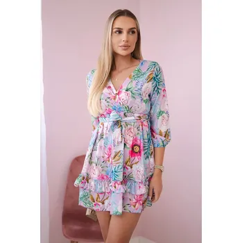 Dámské šaty Květinové šaty se zavazováním v pase fialové barvy Kesi fuchsiová 3104391