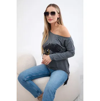 Dámská halenka Halenka s potiskem a delší zadní částí grafit Kesi šedá 3101287