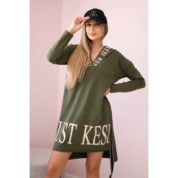 Dámské šaty Šaty s kapucí a potiskem khaki Kesi kaki 3089580