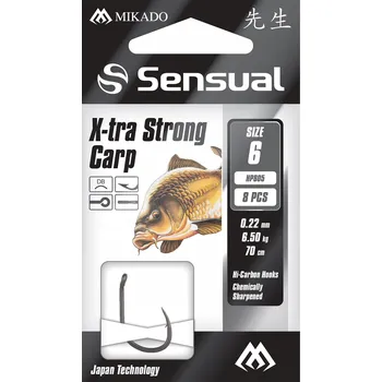 Rybářský háček Háčky na zem, háčky na plovák, s návazcem, s protihrotem Mikado SENSUAL - X-TRA STRONG CARP 8 ks