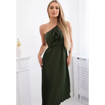 Dámské šaty Dámské plisované šaty s květem - khaki Kesi Włoski černá 3094792
