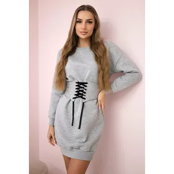 Dámské šaty Zateplené šaty s ozdobným páskem šedé barvy Kesi šedá 3107477