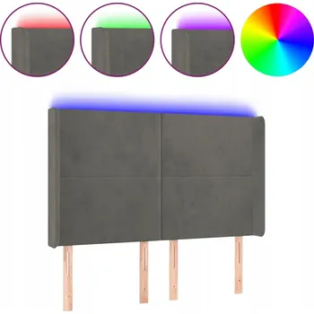 LED Záhlaví postele samet tmavě šedá 147x16x118 cm