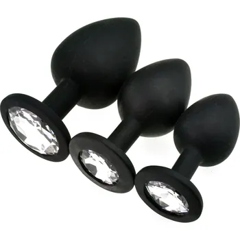 Anální šperk SuperLove Jewel Silicone Butt Plugs Training Kit Black-Clear