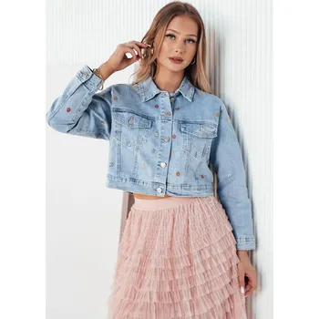 Dámská bunda Světle modrá džínová krátká bunda s květinami FINSEI TY4166 Velikost: S