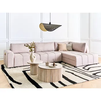 Pohovka Světle hnědá čalouněná čtyřmístná pohovka silně polstrovaná s úložným boxem područky moderní styl do obývacího pokoje Beliani