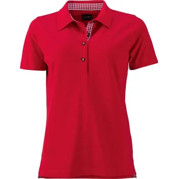 James & Nicholson Polokošile JN 715 v krojovém vzhledu, krátký rukáv, dámská COT020715r0701-red/red whi S Červená/bílá