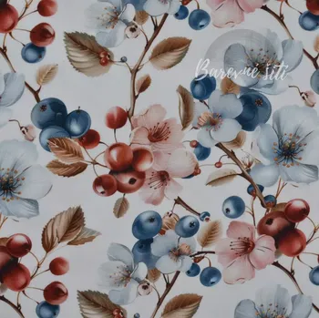 Galanterie Úplet, Bobulky, květy na bílé (E) (Luxusní vzory z Turecka)