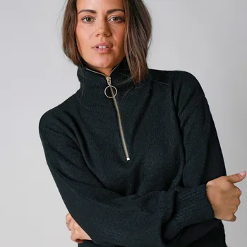 Dámský svetr Pulovr se stojáčkem na zip černá 34/36