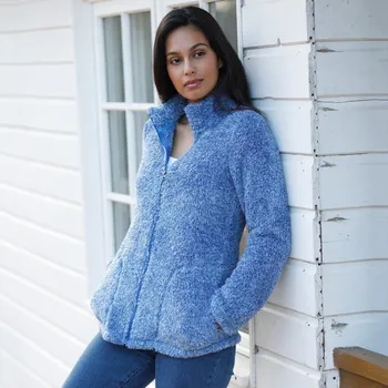 Dámská mikina Blancheporte Plyšová mikina na zip modrošedá melír 56