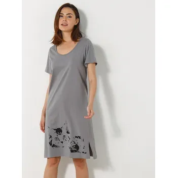 Dámské noční prádlo Sada 2 krátkých nočních košil s potiskem kočky broskvová+šedá 54