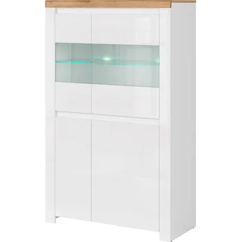 Knihovna Vitrína nízká 2d2w bílý lesk / dub wotan Vigo