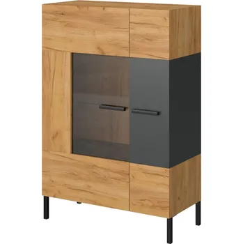 Knihovna Vitrína nízká 1d1w dub craft zlatý / antracit Santes