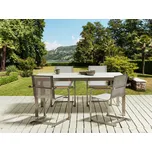 Zahradní jídelní set Bílá stolní deska Skleněný nerezový rám Béžová sada 4 židlí Moderní venkovní styl Beliani