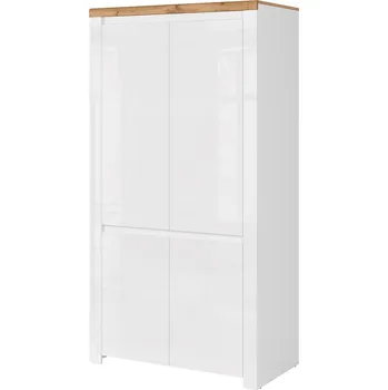 Šatní skříň Skříň čtyřdveřová Vigo 106x202x56 cm Bílý lesk / Dub wotan