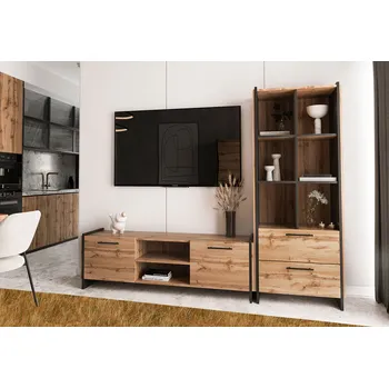 Obývací stěna Obývací sestava 2.3 m dub wotan / černý Amino