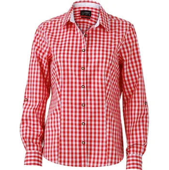 Pánská móda James & Nicholson Halenka JN 637, kostkovaná v tradičním vzhledu, dlouhý rukáv, dámská COT02063794103-red/white L Červená/bílá