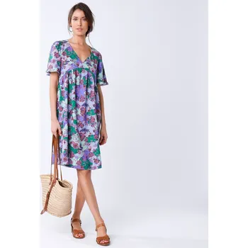 Dámské šaty Rozšířené šaty s potiskem modrá/zelená 38