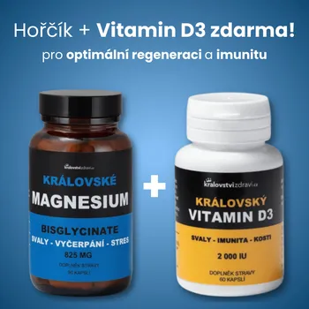 Kralovstvizdravi.cz Královské Magnesium Bisglycinate 825 mg s Vitamínem B6, 90 veg. kapslí + Královský Vitamin D3 ZDARMA