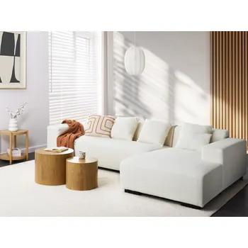 Pohovka Levá rohová pohovka bílá buklé sedačka ve tvaru L pro 4 osoby s polštáři moderní design Beliani