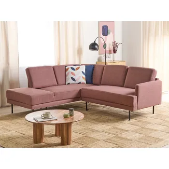 Sedací souprava Rohová sedací souprava růžová polyesterové čalounění 4místná kovové nohy vyztužené opěradlo minimalistická moderní Beliani