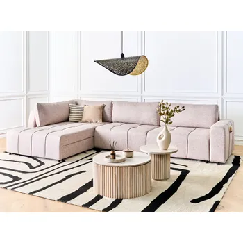 Pohovka Světle hnědá čalouněná třímístná pohovka silně polstrovaná s úložným boxem područky moderní styl do obývacího pokoje Beliani