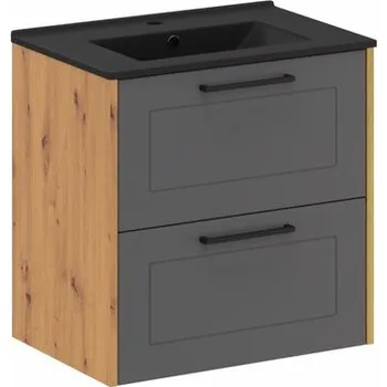 Policová skříň Závěsná skříňka Madera se zápustným umyvadlem 60 cm grafitová/dub artisan