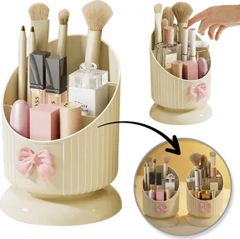 Flamenco Mystique Organizér na štětce, krémový s růžovou mašlí 15,8 x 11 cm CB67