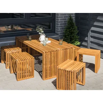 Zahradní sestava Zahradní nábytek světlé akáciové dřevo stůl 6 stoliček moderní rustikální styl exteriér Beliani