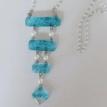 Náhrdelník Skleněný náhrdelník tyrkysový žebřík NH0103