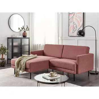 Sedací souprava Rohová sedací souprava růžová polyesterové čalounění 2místná kovové nohy vyztužené opěradlo minimalistická moderní Beliani