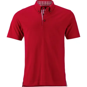 Pánské tričko James & Nicholson Polokošile JN 716 v krojovém vzhledu, pánská, krátký rukáv COT020716r0702-red/red whi M Červená/bílá