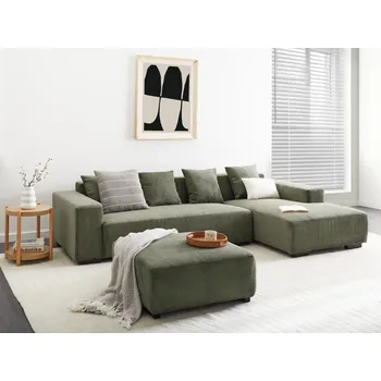 Pohovka Manšestrová levostranná rohová pohovka s taburetem zelená moderní náybtek obývací pokoj Beliani