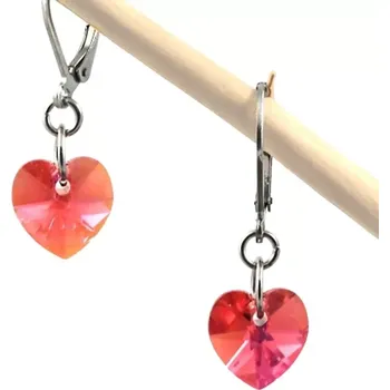 Náušnice Náušnice Swarovski srdíčka Indian Pink AB