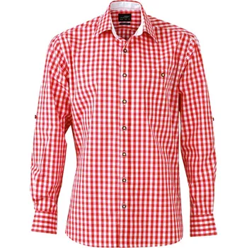 Pánská košile James & Nicholson Košile JN 638, kostkovaná, tradiční vzhled, dlouhý rukáv, pánská COT02063894104-red/white XL Červená/bílá