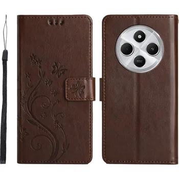 Pouzdro na mobilní telefon Flowers knížkové pouzdro na Xiaomi Redmi 14C/Poco C75 - hnědé
