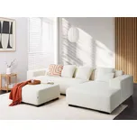 Levá rohová pohovka bílá buklé sedačka ve tvaru L pro 4 osoby s polštáři a taburetem moderní design Beliani